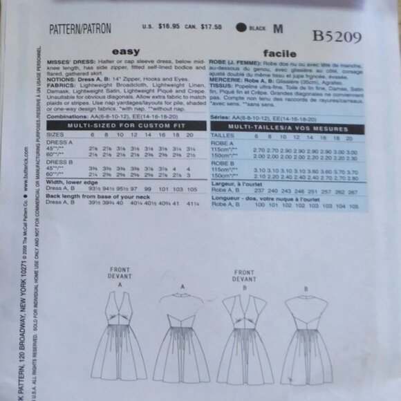Butterick B5209 Retro 1947 Dress Pattern Halter Cap Sleeve Misses 6-8-10-12 - Picture 3 of 3